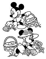 coloriage mickey et minnie cueillent les oeufs de paques
